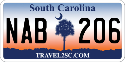SC license plate NAB206