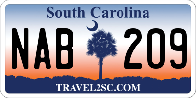 SC license plate NAB209