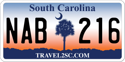 SC license plate NAB216