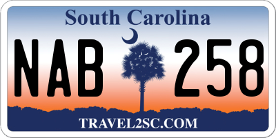 SC license plate NAB258