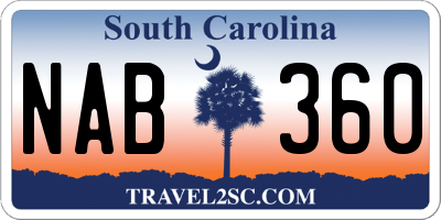SC license plate NAB360