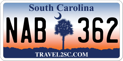 SC license plate NAB362