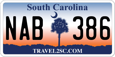 SC license plate NAB386