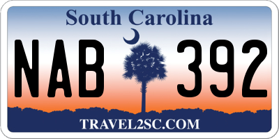 SC license plate NAB392
