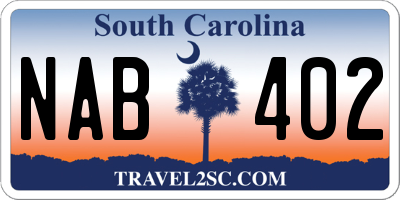 SC license plate NAB402