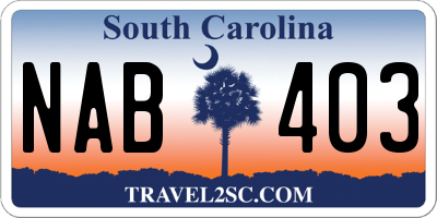 SC license plate NAB403