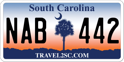 SC license plate NAB442