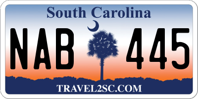 SC license plate NAB445
