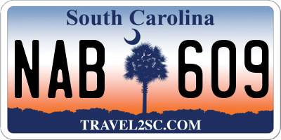 SC license plate NAB609