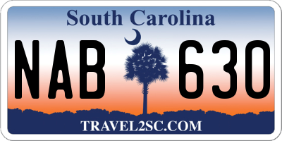 SC license plate NAB630