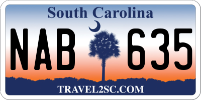 SC license plate NAB635