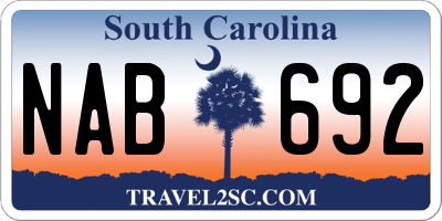 SC license plate NAB692