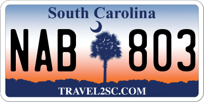 SC license plate NAB803