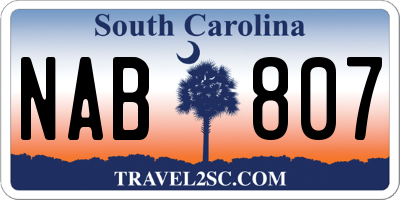 SC license plate NAB807