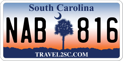 SC license plate NAB816