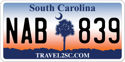 SC license plate NAB839