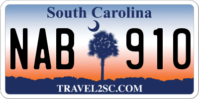 SC license plate NAB910