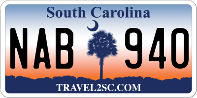 SC license plate NAB940