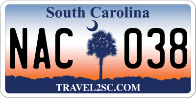 SC license plate NAC038
