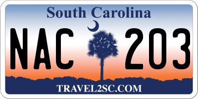 SC license plate NAC203