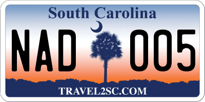 SC license plate NAD005