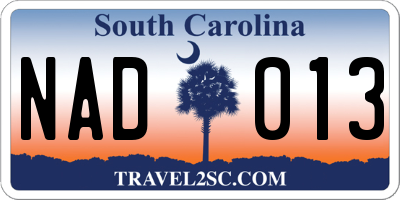 SC license plate NAD013