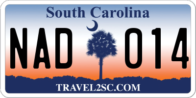 SC license plate NAD014