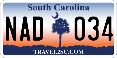 SC license plate NAD034