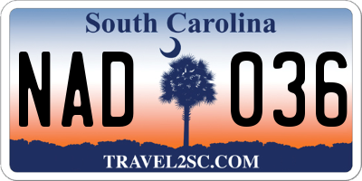 SC license plate NAD036