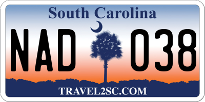SC license plate NAD038