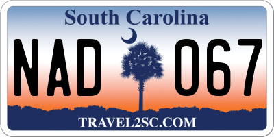 SC license plate NAD067