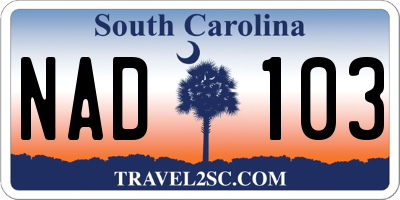SC license plate NAD103