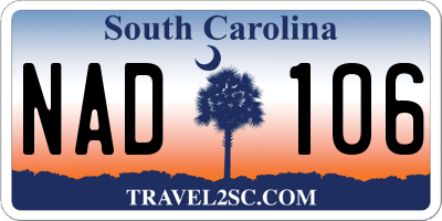 SC license plate NAD106