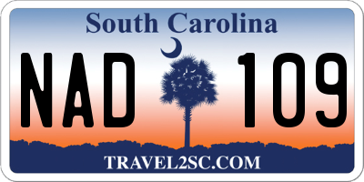 SC license plate NAD109