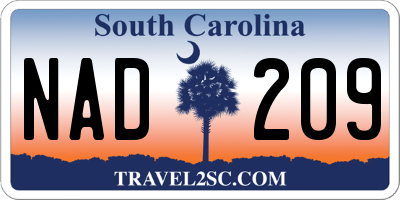 SC license plate NAD209