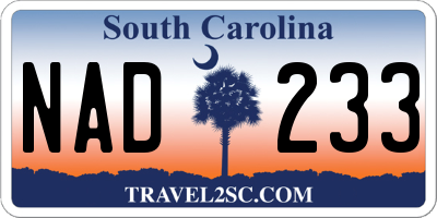 SC license plate NAD233