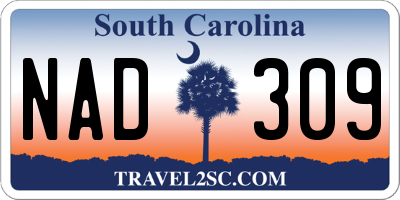 SC license plate NAD309