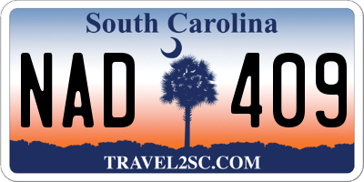 SC license plate NAD409
