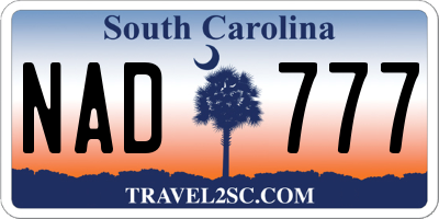 SC license plate NAD777