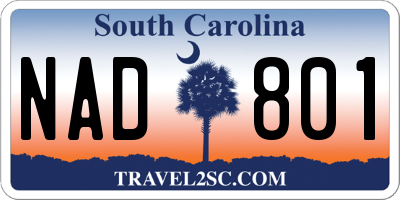 SC license plate NAD801
