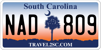 SC license plate NAD809