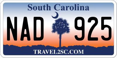 SC license plate NAD925