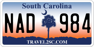 SC license plate NAD984