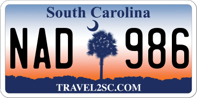 SC license plate NAD986