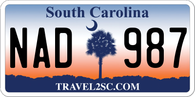 SC license plate NAD987