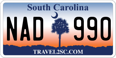 SC license plate NAD990