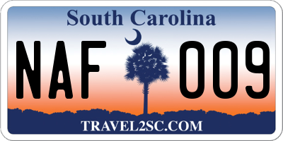 SC license plate NAF009