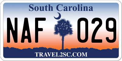 SC license plate NAF029
