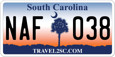 SC license plate NAF038