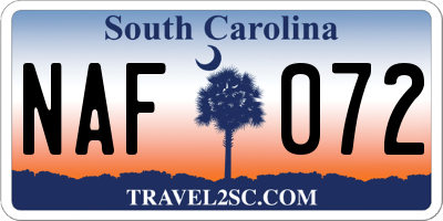 SC license plate NAF072